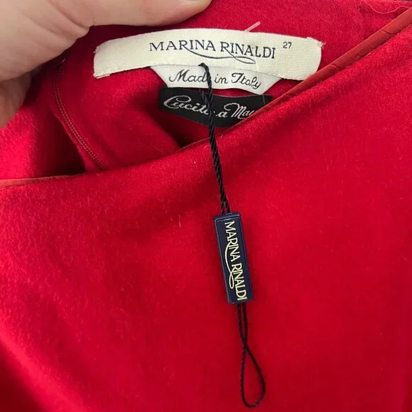 $635 NWOT Marina Rinaldi Red Midi Knee Length Wool Skirt size 27/XL/18